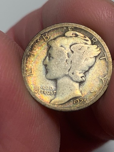 1925-P Silver Mercury Dime, Colorful Rainbow Album Toning - Picture 7 of 18