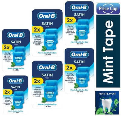 6 x Oral B Satin Tape Mint 50m (2er Pack) | Mint Dental Tape | Comfort Grip