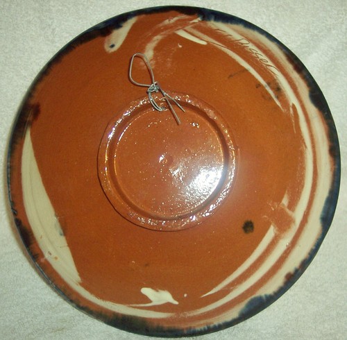 Vintage Redware Pottery Sgraffito Men Women Dancers Large Decorative Plate Sgnd - Picture 2 of 4