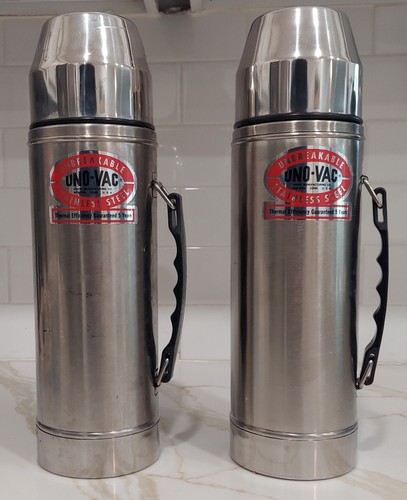 RARE! Vintage UNO-VAC Thermos Picnic Set, Matched Pair w/ Lunch Box & Carry Bag - Picture 3 of 14