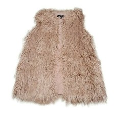 Massimo Blush Pink Fuzzy Fringe Open Vest Size Women S