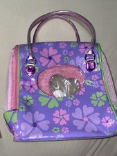 Play Pet Carrier Vinyl Purple Pink Green Flowers Hearts