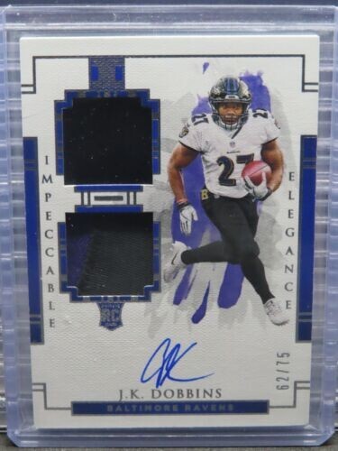 2020 J.K. Dobbins RC IMPECCABLE Dual Rookie Patch Auto RC #62/75 Ravens A+ - Picture 1 of 2