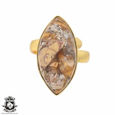 Size 8.5 - Size 10 Adjustable Brecciated Mookaite 24K Gold Plated Ring GPR705