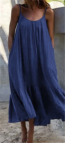 Damen Träger langes Kleid Sommer Strand locker locker locker langes Shirtkleid - - Bild 19 von 30