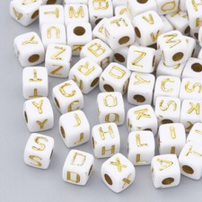 100 BULK Alphabet Letter Beads Cube Assorted Lot Wholesale White Gold 4.5mm
