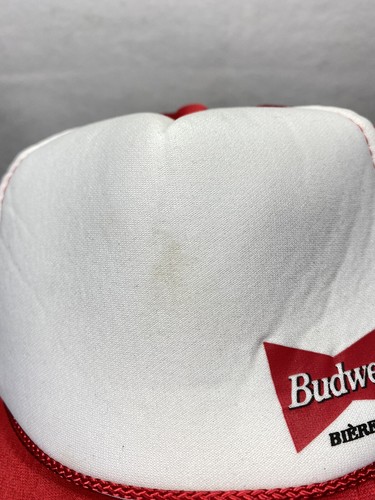 Vintage Budweiser Bud Beer Biere Otto Trucker Mesh Snapback Hat Cap Red White - Picture 2 of 6