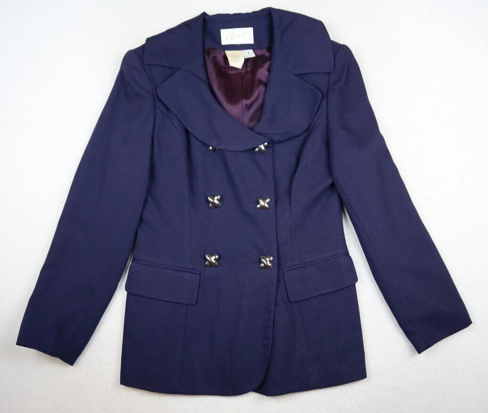 WOMEN'S NAVY BLUE DOUBLE-BREASTED BLAZER SUIT JACKET - APART - SIZE 4P Foto 2 de 4