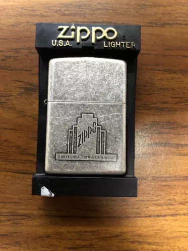 Vintage Retired Unstruck Zippo- "A Weeks Trial Then All The While" Silver Plated