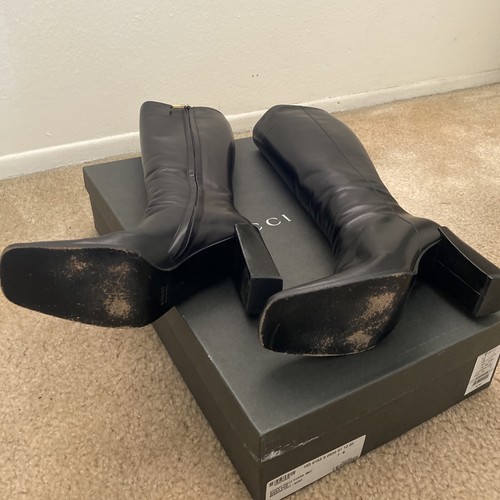 GUCCI BLACK CALF LEATHER Zip Up KNEE-HIGH BOOTS IN BOX WORN 1x Block Heels 7B - Bild 6 von 24