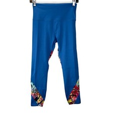 Soulgani Active Leggings XS Petite XSP Blue Floral Trim Heart of it All NWOT