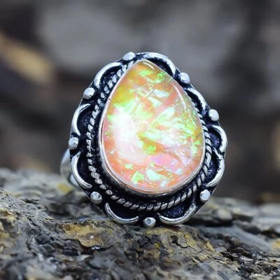 Feueropal Triplet Ring Aus Echtem Silber Ringgröße 8 RSLS203 - Bild 1 von 4