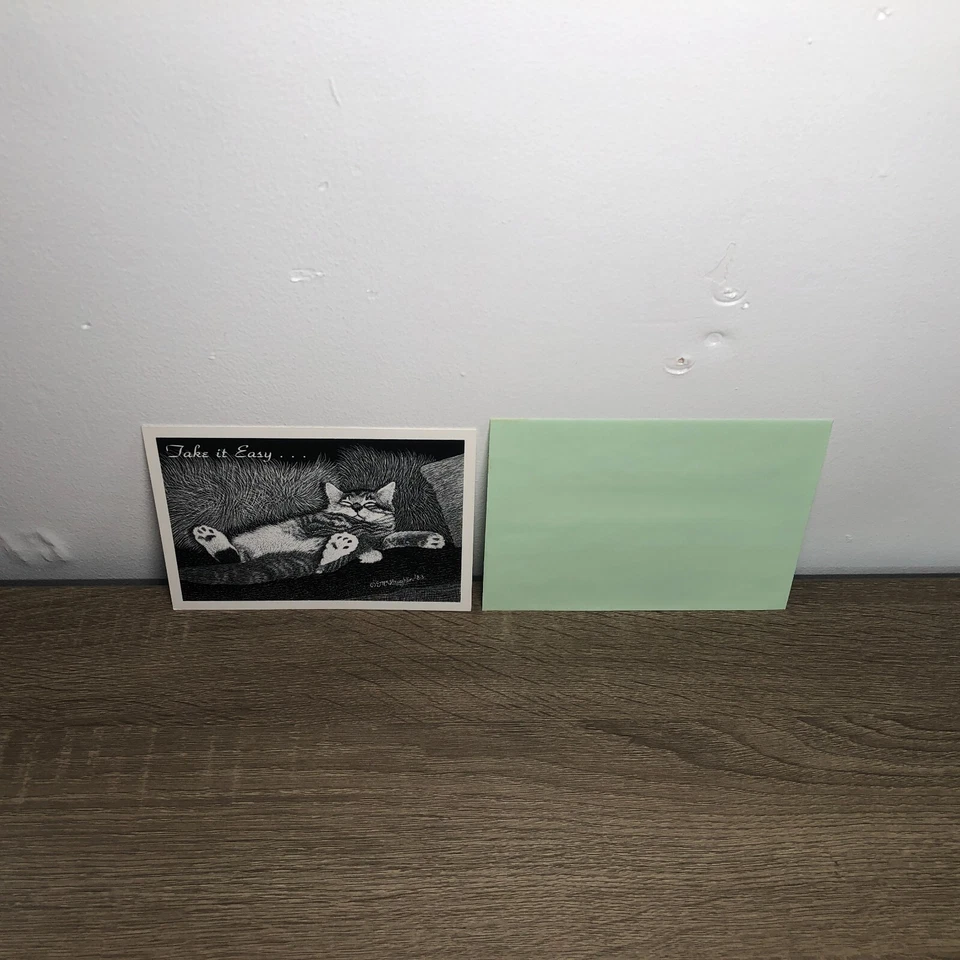 Cat Greeting Cards Get Well Soon Unused Take It Easy 1983 Vintage With Envelope - Image 3 of 4