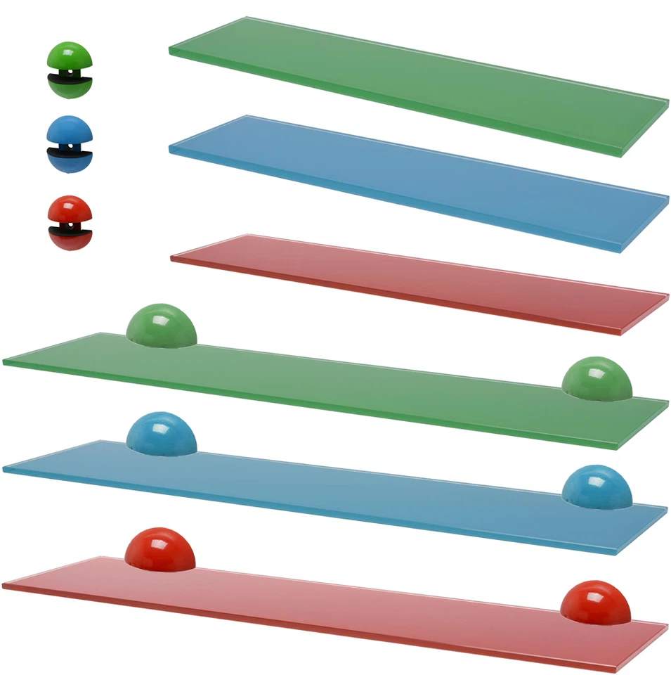 PEKODOM Floating Glass Shelves With Wall Brackets 12mm Thick Kitchen Shelf Living Room