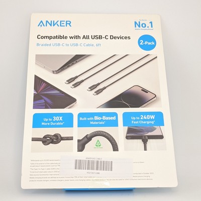 Anker 240w Fast Charging Bio-Braided USB-C to USB-C 6ft Cable - 2 