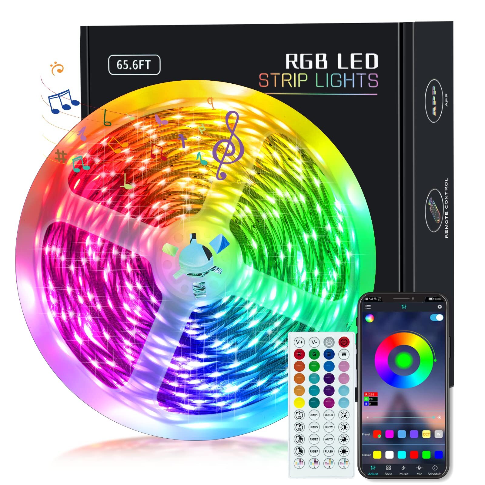 65.6ft LED Lights for Bedroom, Music Sync RGB LED Strip Lights with APP & Rem...