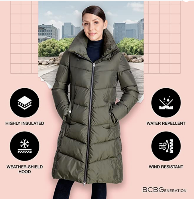 💚 BCBG BCBGENERATION Army Green Hooded Quilted Puffer Long 💚 BCBG BCBGENERATION Army Green Hooded Quilted Puffer Long