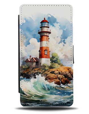 Aquarell Leuchtturm Flip Wallet Case Light House Ocean In Sea Tower Wave CG80