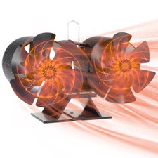 Dual Heads 6 Blades Heat Powered Fireplace Wood Burning Stove Fan Heater Burner