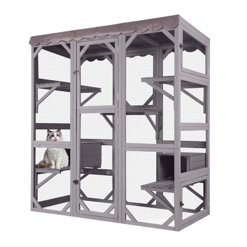 Outdoor Cat Enclosure Walk-in Large Cat House with Roof Tarp 62.2-71.1" - 第 2/14 張圖片