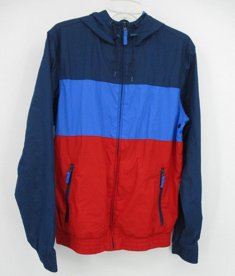 Mossimo Windbreaker Women Medium W43in Blue Mesh Lined Hooded Color Block Jacket - Image 2 of 4