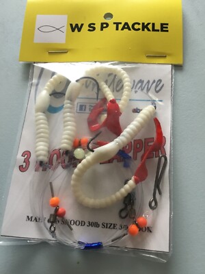 sea fishing ready tied cod and pollock rigs on 3/0 hooks 3/ 5   White Fire Tail