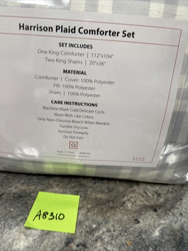 Peace Love World Thick Velvety Soft Comforter Set Grey Harrison Plaid King 3pc - Picture 8 of 9