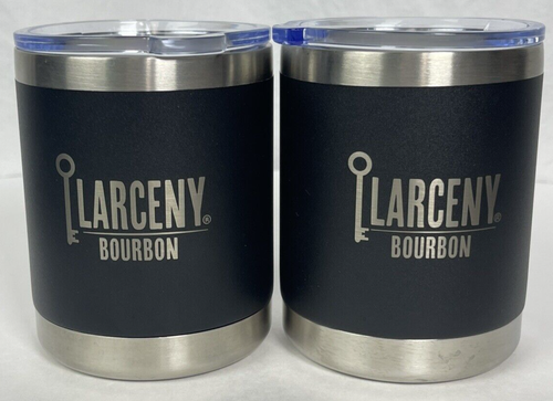 2 Larceny Bourbon Insulated Stainless Steel Lowball Tumblers-12 oz-W/Travel Lids