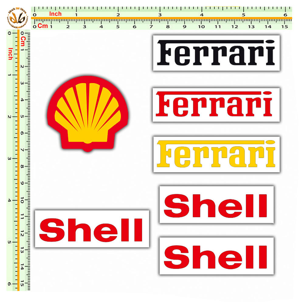 Adesivi replica ferrari shell sticker auto moto casco helmet tuning 7 pz.