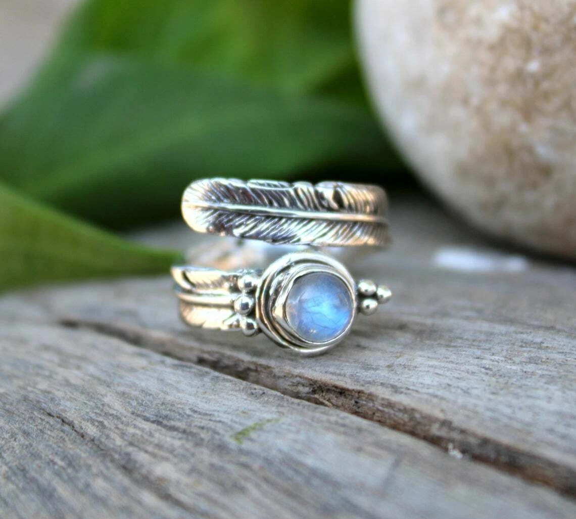 Moonstone leaf sale ring