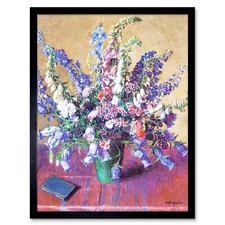 Painting Pieds D'Alouette Delphinium Flowers 12X16 Inch Framed Art Print