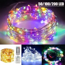 200 LED Battery Operated LED Copper Wire String Fairy Lights Xmas Decor w/Remote