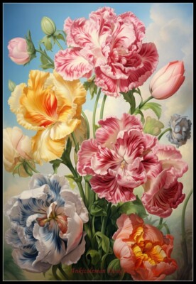 Parrot Tulip Cutters - Counted Cross Stitch Patterns - Color & BW Symbols