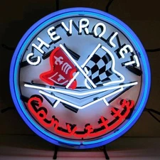 Corvette with Blue Ring Neon Sign flags c7 race sport sports car race HUGE big