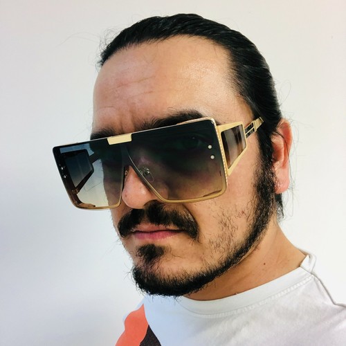 Women's Men's Sunglasses Designer Flat Lens Fashion Oversized Gold Frame Stylish - Picture 55 of 62