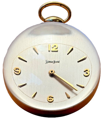 Imhof Swiss Tiffany Neiman Marcus Lucite Brass Ball Desk Clock Paperweight Vtg