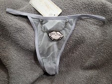 NWT Vtg Rene Rofe Silver Shimmer Sheer Mesh Chain G String M Panties RARE Smooth