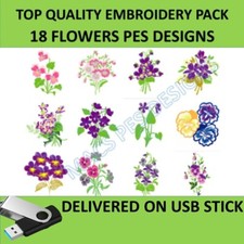 Pansies and Violets Flowers PES designs Machine Embroidery 18 files on USB stick