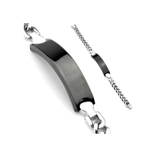 Gourmette homme en acier inoxydable et plaque noire à maille épaisse de 22cm
