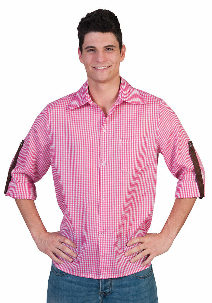 Oktoberfest Camisa Disfraz Trajes Rosa Blanco Cuadros Hombre Camisa Baviera Tirol KK