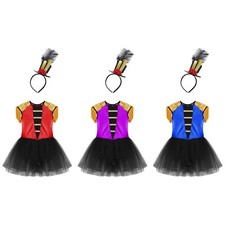 Kids Girls Costume Set Ringmaster Outfit Shoulder Tassel Feather Headband