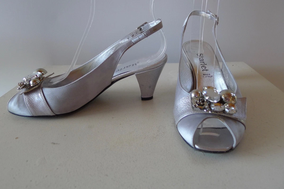 Starlet 38 silver satin leather 40s style formal dress Shoes