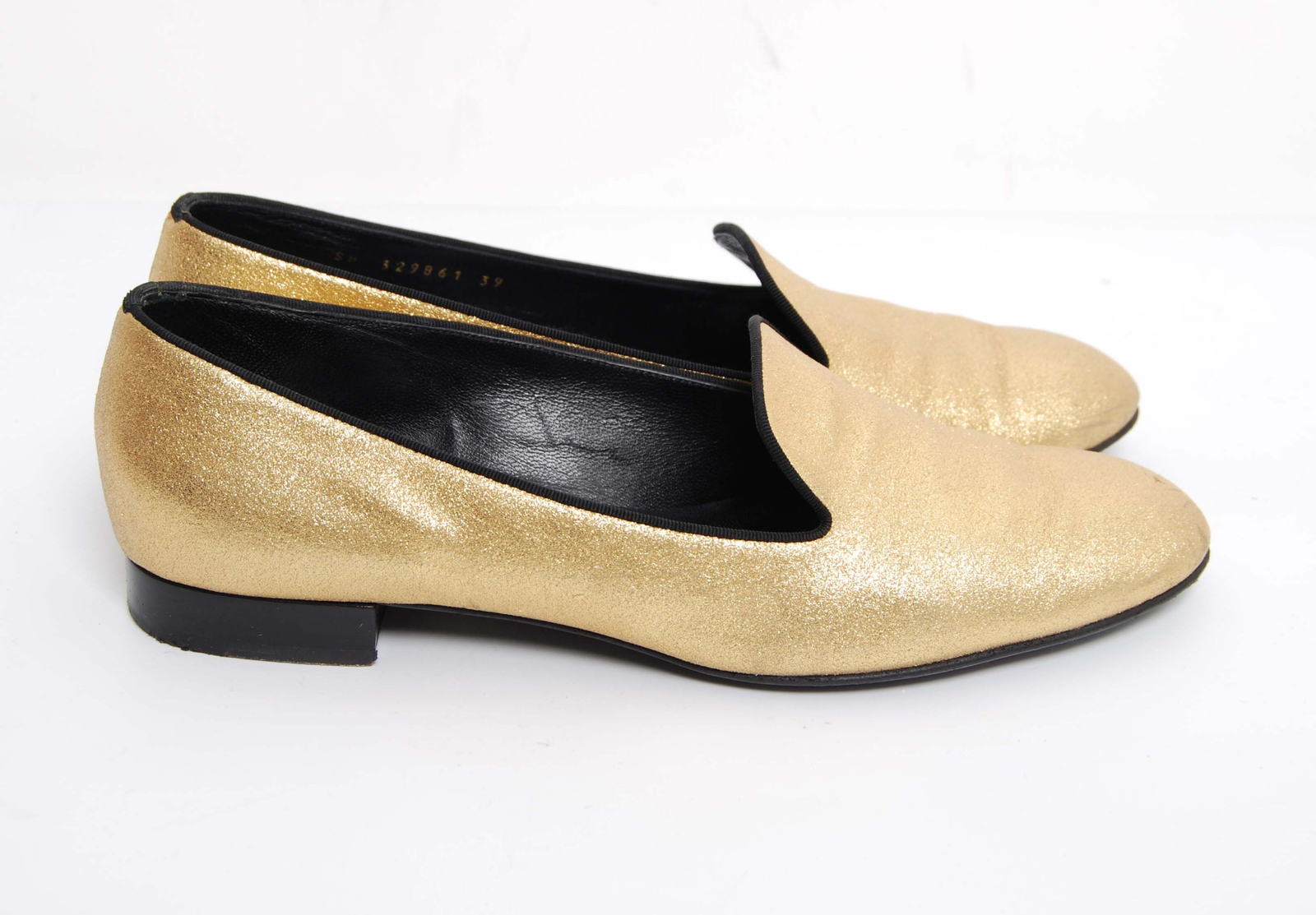 Mocassino donna Yves Saint Laurent oro pelle glitter casual scarpe basse taglia EUR 39