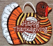 THANKSGIVING TURKEY SIGN Holiday Wall Art Door Hanger Plaque Autumn Fall Decor