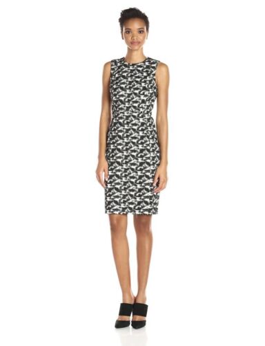 Calvin Klein Black White Gray Printed Sheath Dress Size 8 Career Abstract |  eBay