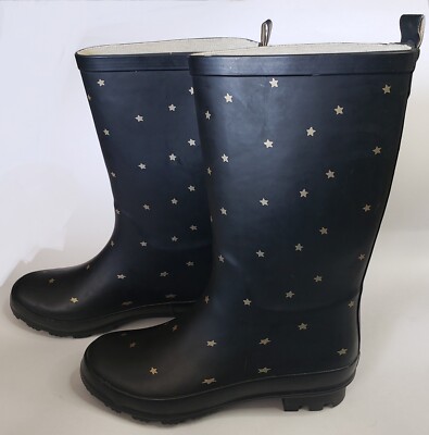 Galoshes &Jack Black With Gold Stars Women s Waterproof Rubber Rain Boots