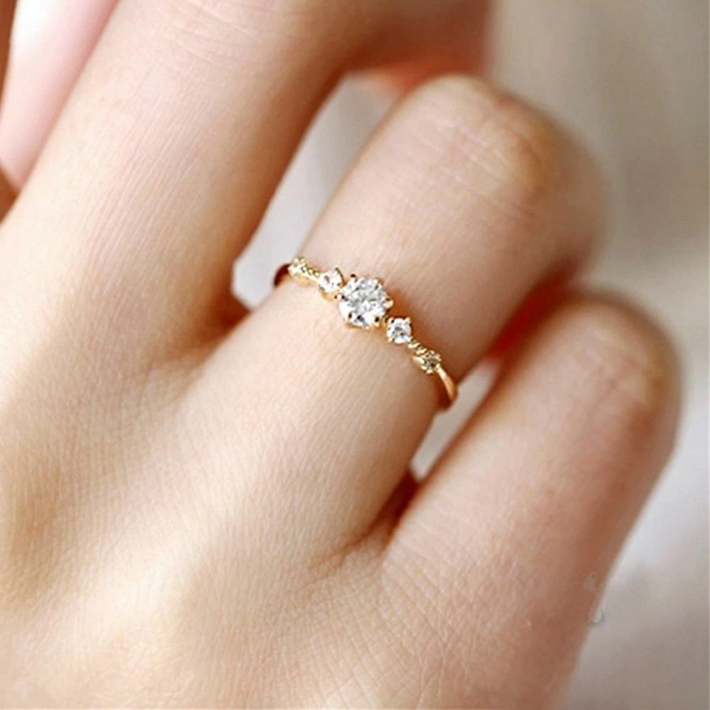 1pc Minimalist Crystal Dainty Ring Shiny Zircon Wedding Bands Women Fashion  Jewe