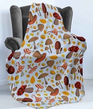 Boho Fall Mushroom Themed Fleece Blanket Ambesonne Botanical T40 