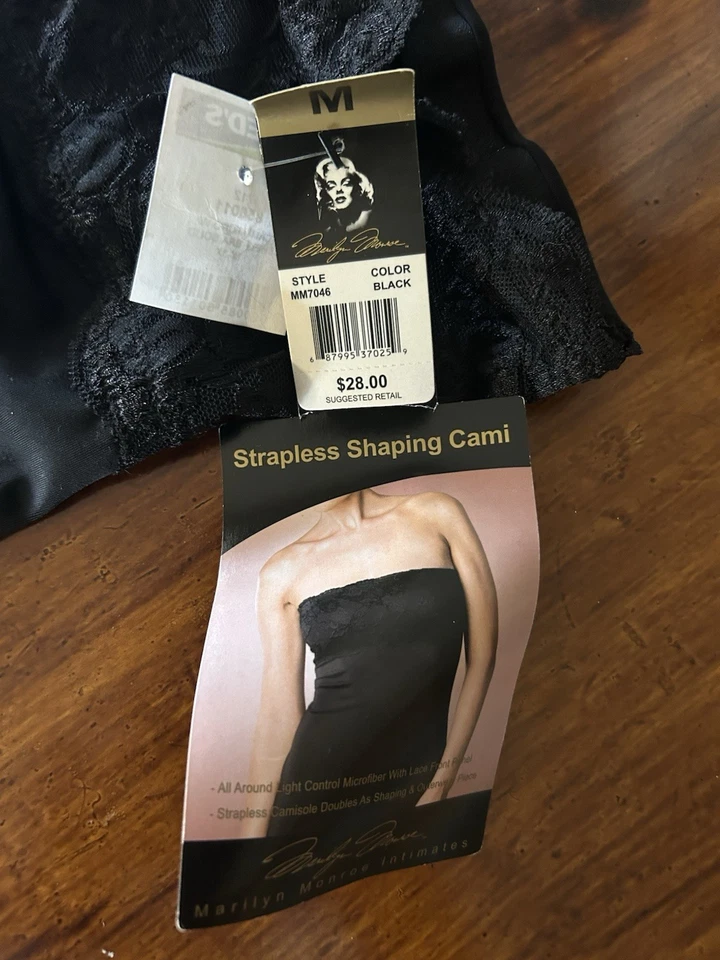 Nuevo con etiquetas Marilyn Monroe Íntimates Sin Tirantes Modelador Cami Negro Talla Med Panel de Encaje Foto 3 de 4