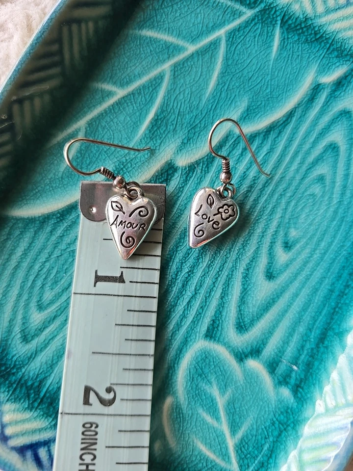 Brighton Love/Amour Two-Sided Heart Charm French Hook Dangle Silver Earrings - Image 3 of 3